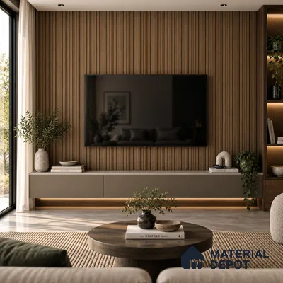 PN 07647 Wood Look Louver 8 ft x 0.83 ft Texture Finish  - 10 mm | Suitable for Feature Wall, TV Unit & Living Room