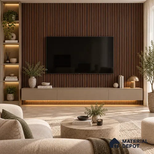 PN 07648 Wood Look Louver 8 ft x 0.83 ft Texture Finish - 10 mm | Suitable for Feature Wall, TV Unit & Living Room