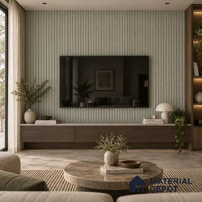PN 07649 Wood Look Louver 8 ft x 0.83 ft Texture Finish  - 10 mm | Suitable for Feature Wall, TV Unit & Living Room