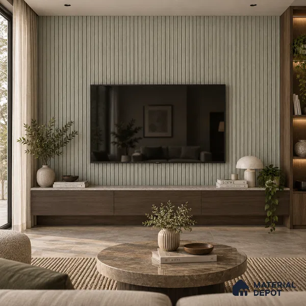 PN 07649 Wood Look Louver 8 ft x 0.83 ft Texture Finish - 10 mm | Suitable for Feature Wall, TV Unit & Living Room
