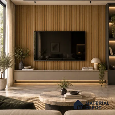 PN 07650 Wood Look Louver 8 ft x 0.83 ft Texture Finish  - 10 mm | Suitable for Feature Wall, TV Unit & Living Room