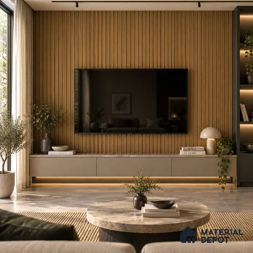 PN 07650 Wood Look Louver 8 ft x 0.83 ft Texture Finish - 10 mm | Suitable for Feature Wall, TV Unit & Living Room