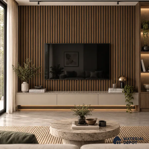 PN 07652 Wood Look Louver 8 ft x 0.83 ft Texture Finish - 10 mm | Suitable for Feature Wall, TV Unit & Living Room