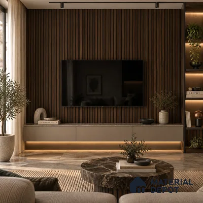 PN 07654 Wood Look Louver 8 ft x 0.83 ft Texture Finish  - 10 mm | Suitable for Feature Wall, TV Unit & Living Room