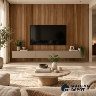 PN 07655 Wood Look Louver 8 ft x 0.83 ft Texture Finish  - 10 mm | Suitable for Feature Wall, TV Unit & Living Room