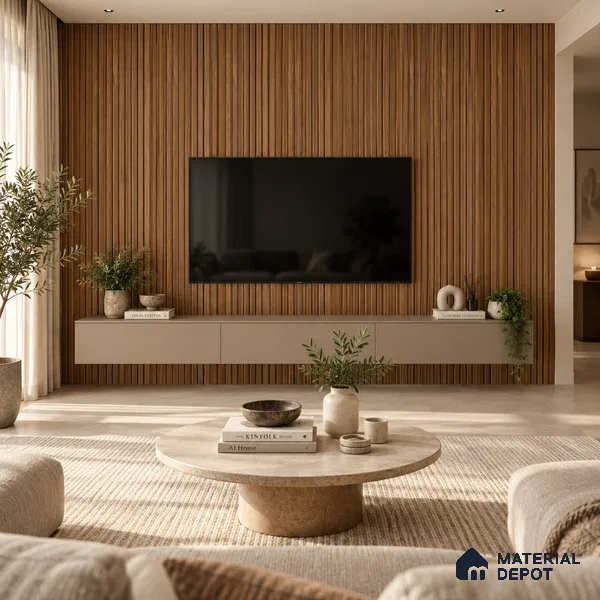 PN 07655 Wood Look Louver 8 ft x 0.83 ft Texture Finish - 10 mm | Suitable for Feature Wall, TV Unit & Living Room