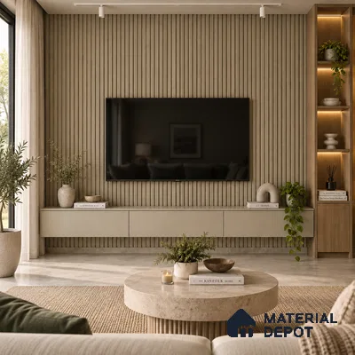 PN 07657 Wood Look Louver 8 ft x 0.83 ft Texture Finish  - 10 mm | Suitable for Feature Wall, TV Unit & Living Room
