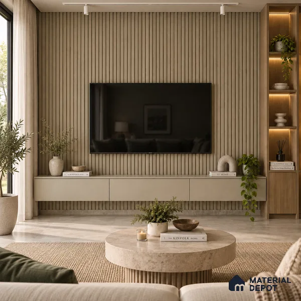 PN 07657 Wood Look Louver 8 ft x 0.83 ft Texture Finish - 10 mm | Suitable for Feature Wall, TV Unit & Living Room