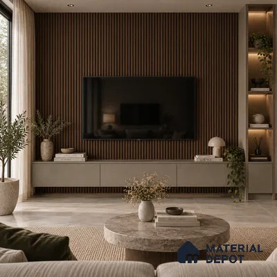 PN 07658 Wood Look Louver 8 ft x 0.83 ft Texture Finish  - 10 mm | Suitable for Feature Wall, TV Unit & Living Room