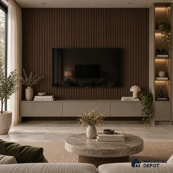 PN 07658 Wood Look Louver 8 ft x 0.83 ft Texture Finish  - 10 mm | Suitable for Feature Wall, TV Unit & Living Room