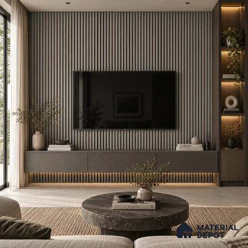 PN 07660 Wood Look Louver 8 ft x 0.83 ft Texture Finish - 10 mm | Suitable for Feature Wall, TV Unit & Living Room