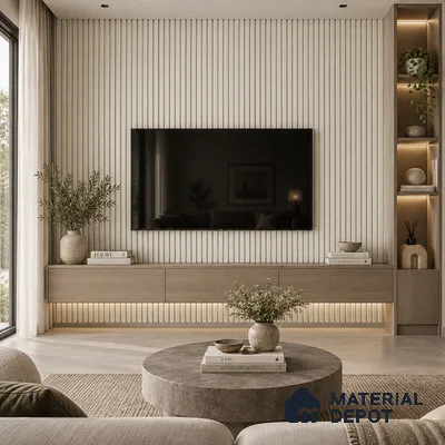 PN 07662 Solid Colors Look Louver 8 ft x 0.83 ft Texture Finish  - 10 mm | Suitable for Feature Wall, TV Unit & Living Room