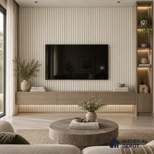 PN 07662 Solid Colors Look Louver 8 ft x 0.83 ft Texture Finish  - 10 mm | Suitable for Feature Wall, TV Unit & Living Room