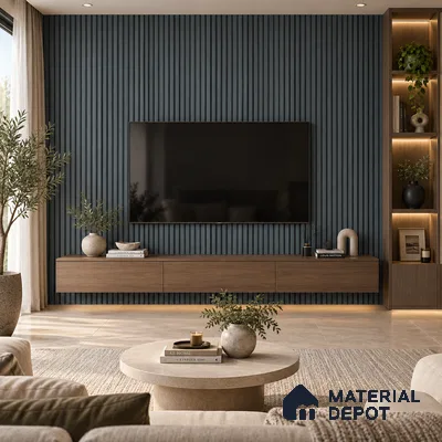 PN 07664 Solid Colors Look Louver 8 ft x 0.83 ft Texture Finish  - 10 mm | Suitable for Feature Wall, TV Unit & Living Room