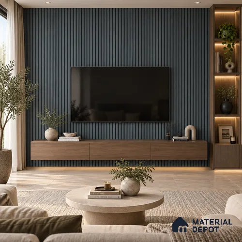 PN 07678 Solid Colors Look Louver 9.5 ft x 0.83 ft Texture Finish  - 10 mm | Suitable for Feature Wall, TV Unit & Living Room
