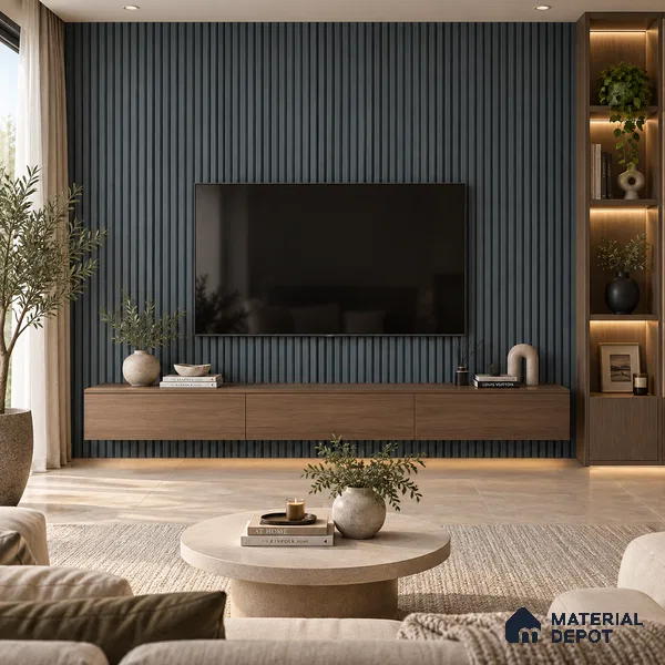 PN 07664 Solid Colors Look Louver 8 ft x 0.83 ft Texture Finish - 10 mm | Suitable for Feature Wall, TV Unit & Living Room
