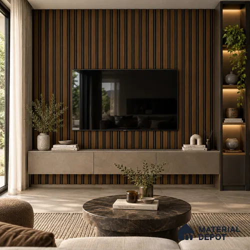 PN 07666 Wood Look Louver 8 ft x 0.83 ft Texture Finish - 10 mm | Suitable for Feature Wall, TV Unit & Living Room