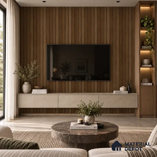 PN 07679 Wood Look Louver 9.5 ft x 0.83 ft Texture Finish - 10 mm | Suitable for Feature Wall, TV Unit & Living Room