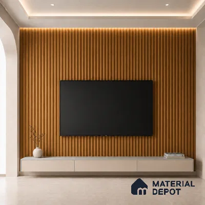 Oak Wood Ocre 10 ft x 0.45 ft (3060x140 mm) Pyramid Design Interior & Exterior Wall & Ceiling Panel - 14 mm | Suitable for Balcony, Facade & Open Area | Width is Subjected to 5% Variation