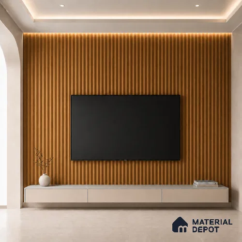 Oak Wood Ocre 10 ft x 0.45 ft (3060x140 mm) Pyramid Design Interior & Exterior Wall & Ceiling Panel - 14 mm | Suitable for Balcony, Facade & Open Area | Width is Subjected to 5% Variation