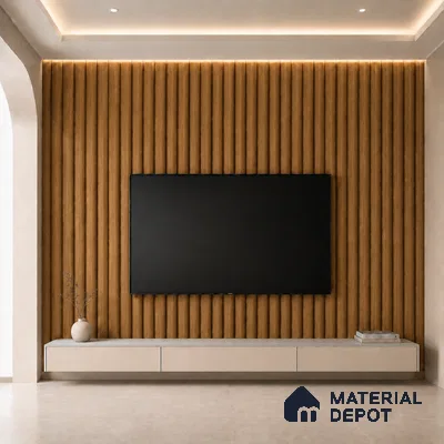 Oak Wood Ocre 10 ft x 0.6 ft (3060x180 mm) Arch Design Interior & Exterior Wall & Ceiling Panel - 17 mm | Suitable for Balcony, Facade & Open Area | Width is Subjected to 5% Variation