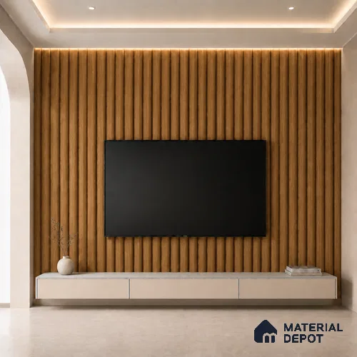 Oak Wood Ocre 10 ft x 0.6 ft (3060x180 mm) Arch Design Interior & Exterior Wall & Ceiling Panel - 17 mm | Suitable for Balcony, Facade & Open Area | Width is Subjected to 5% Variation