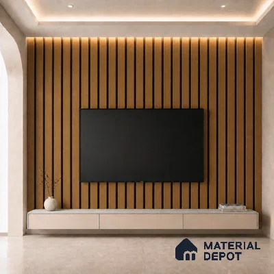 Oak Wood Ocre 10 ft x 0.5 ft (3060x150 mm) Dual Tone Linea Design Interior & Exterior Wall & Ceiling Panel - 15 mm | Suitable for Balcony, Facade & Open Area | Width is Subjected to 5% Variation