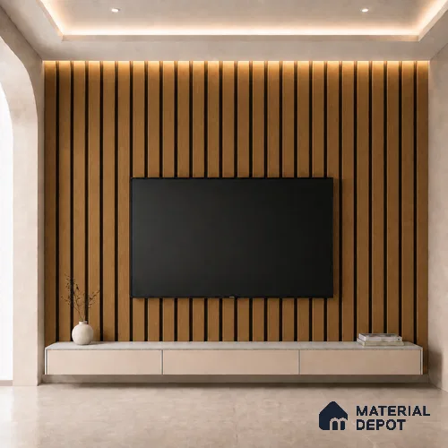 Oak Wood Ocre 10 ft x 0.5 ft (3060x150 mm) Dual Tone Linea Design Interior & Exterior Wall & Ceiling Panel - 15 mm | Suitable for Balcony, Facade & Open Area | Width is Subjected to 5% Variation