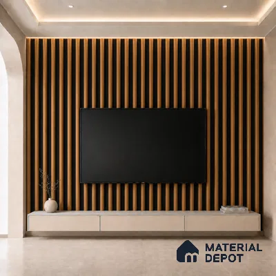 Oak Wood Ocre 10 ft x 0.6 ft (3060x180 mm) Dual Tone Arch Design Interior & Exterior Wall & Ceiling Panel - 17 mm | Suitable for Balcony, Facade & Open Area | Width is Subjected to 5% Variation
