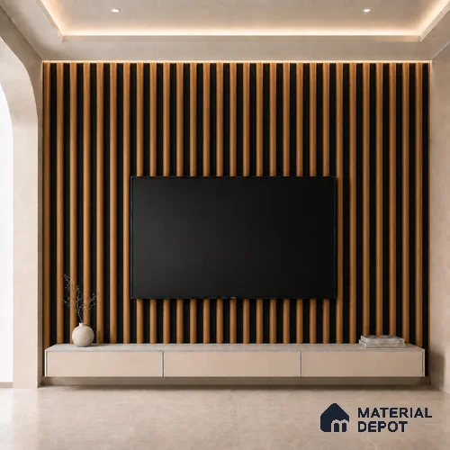 Oak Wood Ocre 10 ft x 0.6 ft (3060x180 mm) Dual Tone Arch Design Interior & Exterior Wall & Ceiling Panel - 17 mm | Suitable for Balcony, Facade & Open Area | Width is Subjected to 5% Variation