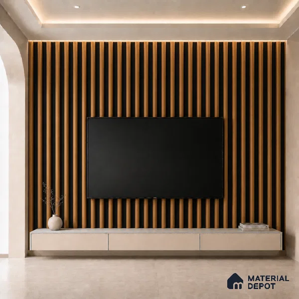 Oak Wood Ocre 10 ft x 0.6 ft (3060x180 mm) Dual Tone Arch Design Interior & Exterior Wall & Ceiling Panel - 17 mm | Suitable for Balcony, Facade & Open Area | Width is Subjected to 5% Variation