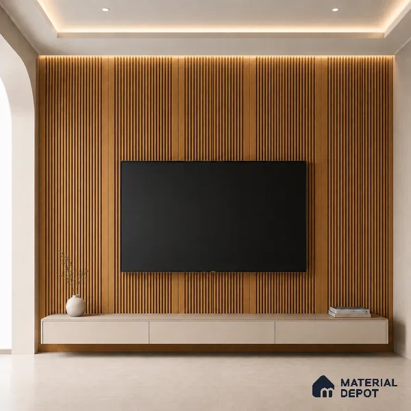 Oak Wood Ocre 10 ft x 0.68 ft (3060x208 mm) Curve Design Interior & Exterior Wall & Ceiling Panel - 10 mm | Suitable for Balcony, Facade & Open Area | Width is Subjected to 5% Variation