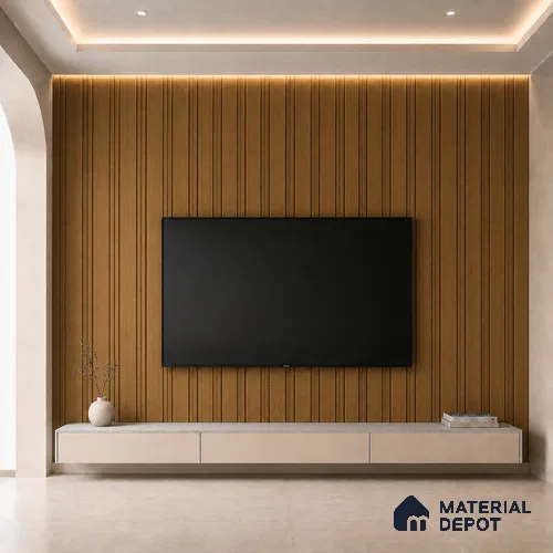Oak Wood Ocre 10 ft x 0.5 ft (3060x150 mm) Linea Design Interior & Exterior Wall & Ceiling Panel - 15 mm | Suitable for Balcony, Facade & Open Area | Width is Subjected to 5% Variation