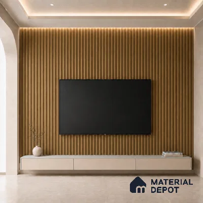 Spiced Walnut 10 ft x 0.45 ft (3060x140 mm) Pyramid Design Interior & Exterior Wall & Ceiling Panel - 14 mm | Suitable for Balcony, Facade & Open Area | Width is Subjected to 5% Variation