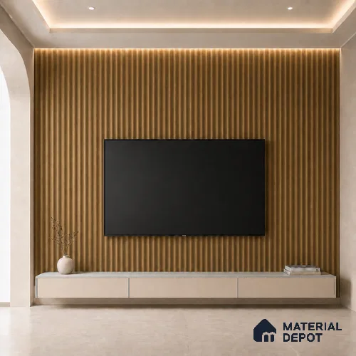 Spiced Walnut 10 ft x 0.45 ft (3060x140 mm) Pyramid Design Interior & Exterior Wall & Ceiling Panel - 14 mm | Suitable for Balcony, Facade & Open Area | Width is Subjected to 5% Variation