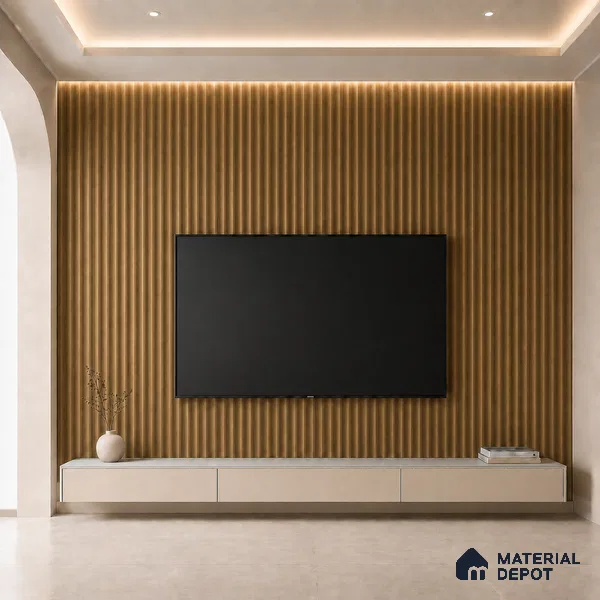 Spiced Walnut 10 ft x 0.45 ft (3060x140 mm) Pyramid Design Interior & Exterior Wall & Ceiling Panel - 14 mm | Suitable for Balcony, Facade & Open Area | Width is Subjected to 5% Variation