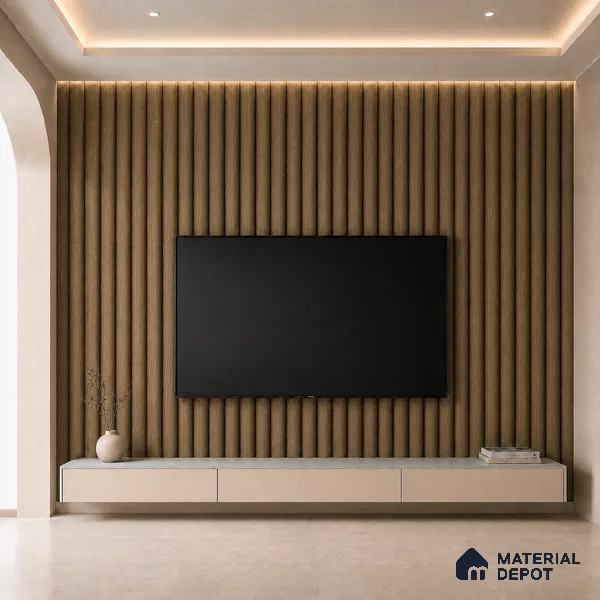 Spiced Walnut 10 ft x 0.6 ft (3060x180 mm) Arch Design Interior & Exterior Wall & Ceiling Panel - 17 mm | Suitable for Balcony, Facade & Open Area | Width is Subjected to 5% Variation