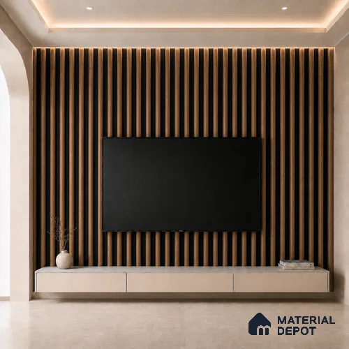Spiced Walnut 10 ft x 0.6 ft (3060x180 mm) Dual Tone Arch Design Interior & Exterior Wall & Ceiling Panel - 17 mm | Suitable for Balcony, Facade & Open Area | Width is Subjected to 5% Variation