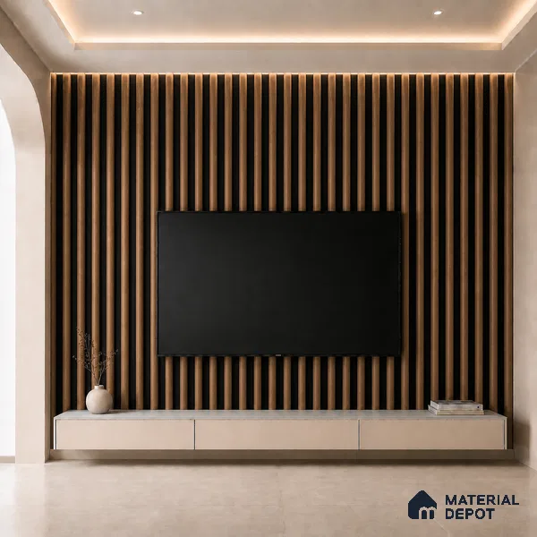 Spiced Walnut 10 ft x 0.6 ft (3060x180 mm) Dual Tone Arch Design Interior & Exterior Wall & Ceiling Panel - 17 mm | Suitable for Balcony, Facade & Open Area | Width is Subjected to 5% Variation
