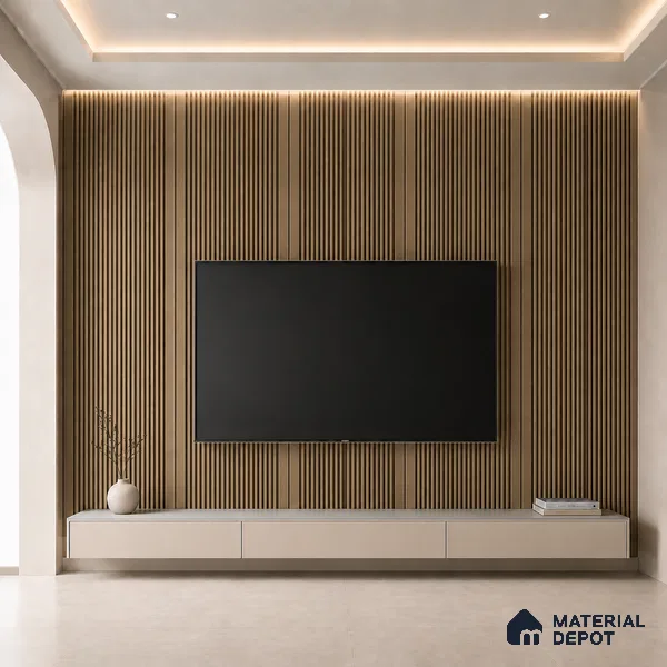 Spiced Walnut 10 ft x 0.68 ft (3060x208 mm) Curve Design Interior & Exterior Wall & Ceiling Panel - 10 mm | Suitable for Balcony, Facade & Open Area | Width is Subjected to 5% Variation