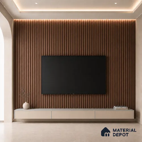 Mahogany 10 ft x 0.45 ft (3060x140 mm) Pyramid Design Interior & Exterior Wall & Ceiling Panel - 14 mm | Suitable for Balcony, Facade & Open Area | Width is Subjected to 5% Variation