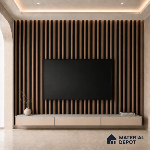 Mahogany 10 ft x 0.6 ft (3060x180 mm) Dual Tone Arch Design Interior & Exterior Wall & Ceiling Panel - 17 mm | Suitable for Balcony, Facade & Open Area | Width is Subjected to 5% Variation