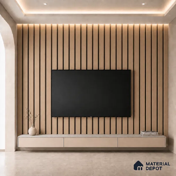 Beech Wood 10 ft x 0.5 ft (3060x150 mm) Dual Tone Linea Design Interior & Exterior Wall & Ceiling Panel - 15 mm | Suitable for Balcony, Facade & Open Area | Width is Subjected to 5% Variation