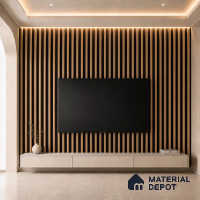 Beech Wood 10 ft x 0.6 ft (3060x180 mm) Dual Tone Arch Design Interior & Exterior Wall & Ceiling Panel - 17 mm | Suitable for Balcony, Facade & Open Area | Width is Subjected to 5% Variation