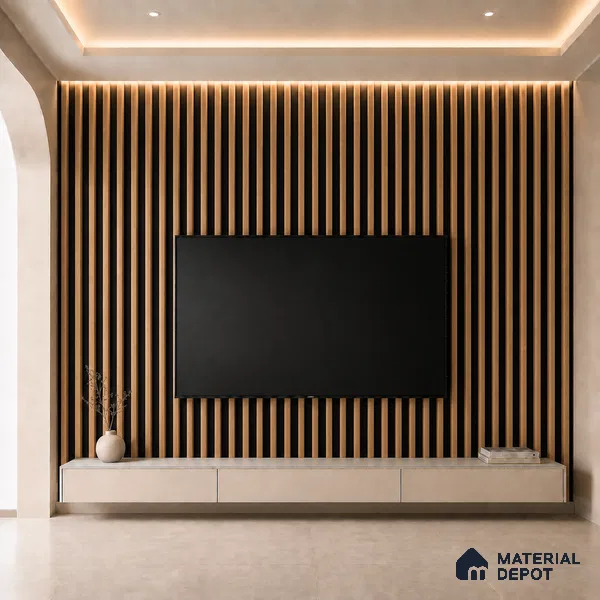 Beech Wood 10 ft x 0.6 ft (3060x180 mm) Dual Tone Arch Design Interior & Exterior Wall & Ceiling Panel - 17 mm | Suitable for Balcony, Facade & Open Area | Width is Subjected to 5% Variation