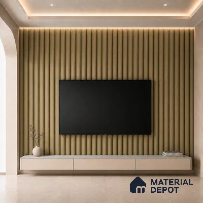 Gold 10 ft x 0.6 ft (3060x180 mm) Arch Design Interior & Exterior Wall & Ceiling Panel - 17 mm | Suitable for Balcony, Facade & Open Area | Width is Subjected to 5% Variation