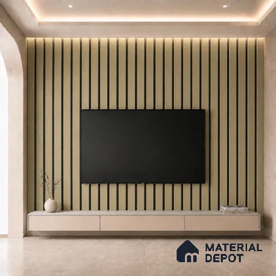 Gold 10 ft x 0.5 ft (3060x150 mm) Dual Tone Linea Design Interior & Exterior Wall & Ceiling Panel - 15 mm | Suitable for Balcony, Facade & Open Area | Width is Subjected to 5% Variation