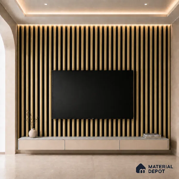 Gold 10 ft x 0.6 ft (3060x180 mm) Dual Tone Arch Design Interior & Exterior Wall & Ceiling Panel - 17 mm | Suitable for Balcony, Facade & Open Area | Width is Subjected to 5% Variation