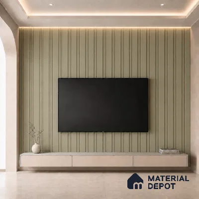 Gold 10 ft x 0.5 ft (3060x150 mm) Linea Design Interior & Exterior Wall & Ceiling Panel - 15 mm | Suitable for Balcony, Facade & Open Area | Width is Subjected to 5% Variation