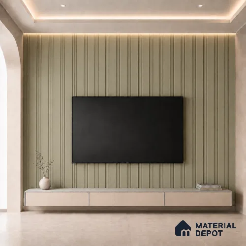 Gold 10 ft x 0.5 ft (3060x150 mm) Linea Design Interior & Exterior Wall & Ceiling Panel - 15 mm | Suitable for Balcony, Facade & Open Area | Width is Subjected to 5% Variation